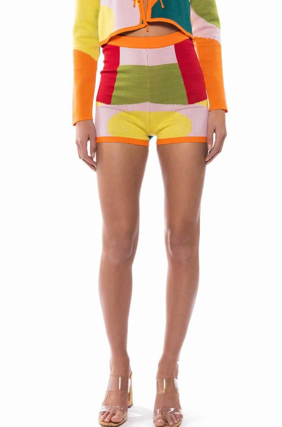 Two Piece Sets * | Donna Knit Booty Short Orange Multi