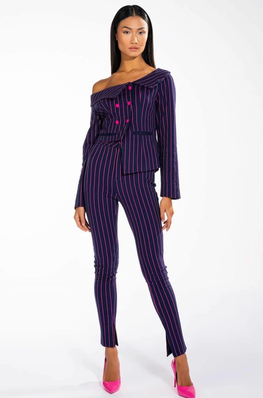 Two Piece Sets * | Sweet Like Sugar Pinstripe Skinny Pant Blue Multi