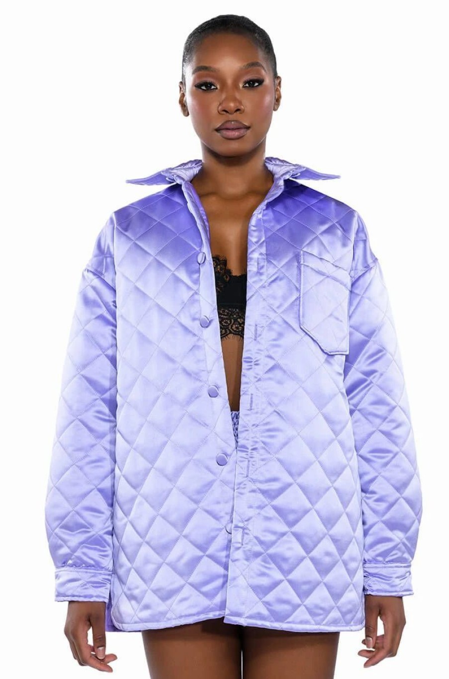 Long Sleeve Tops * | Field Of Dreams Satin Quilted Shacket Light Purple