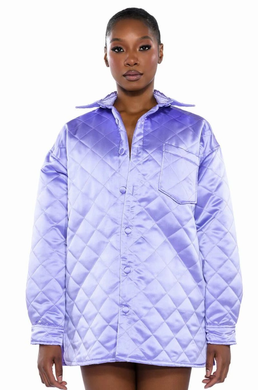 Long Sleeve Tops * | Field Of Dreams Satin Quilted Shacket Light Purple