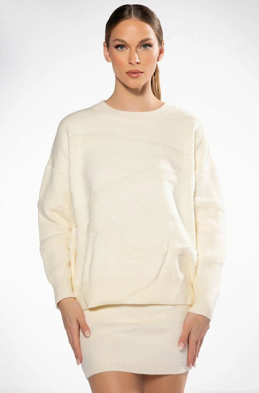 Long Sleeve Tops * | Comin In Hot Crew Neck Sweater Ivory