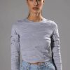 Long Sleeve Tops * | Come Around Distressed Long Sleeve T Shirt Gray