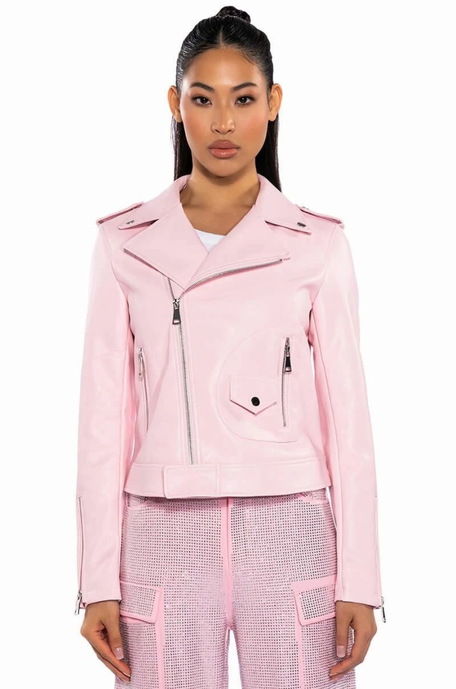 Moto Jackets * | Leave Me Alone Moto Jacket Light Pink