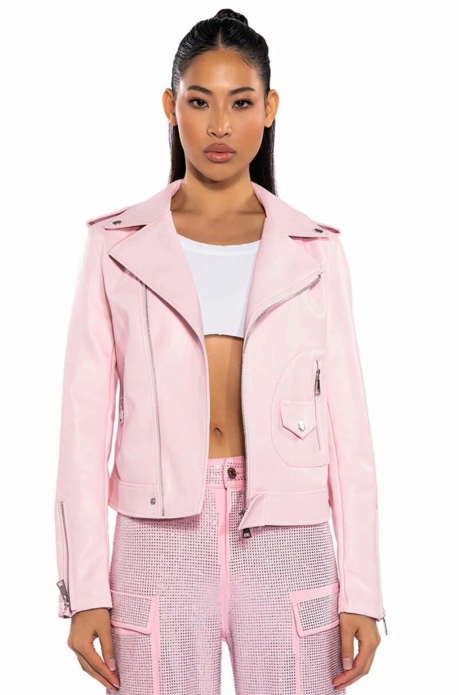 Moto Jackets * | Leave Me Alone Moto Jacket Light Pink