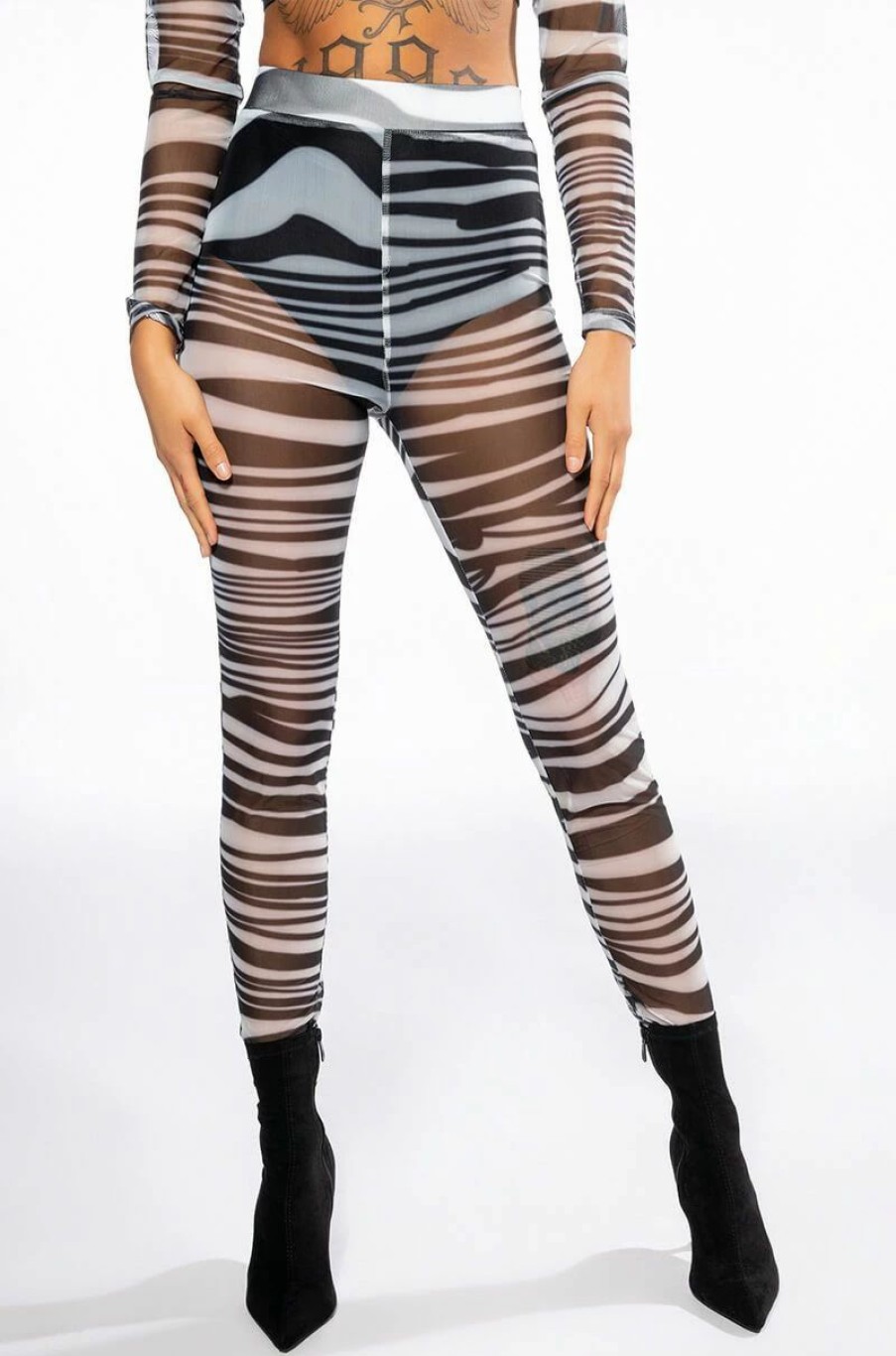 Two Piece Sets * | Set You Straight Mesh Legging Black White