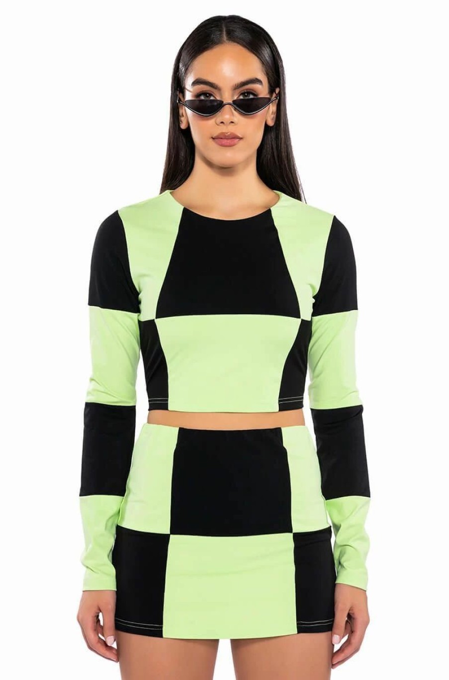 Long Sleeve Tops * | Shego Soft Stretch Long Sleeve Crop Top Green Multi