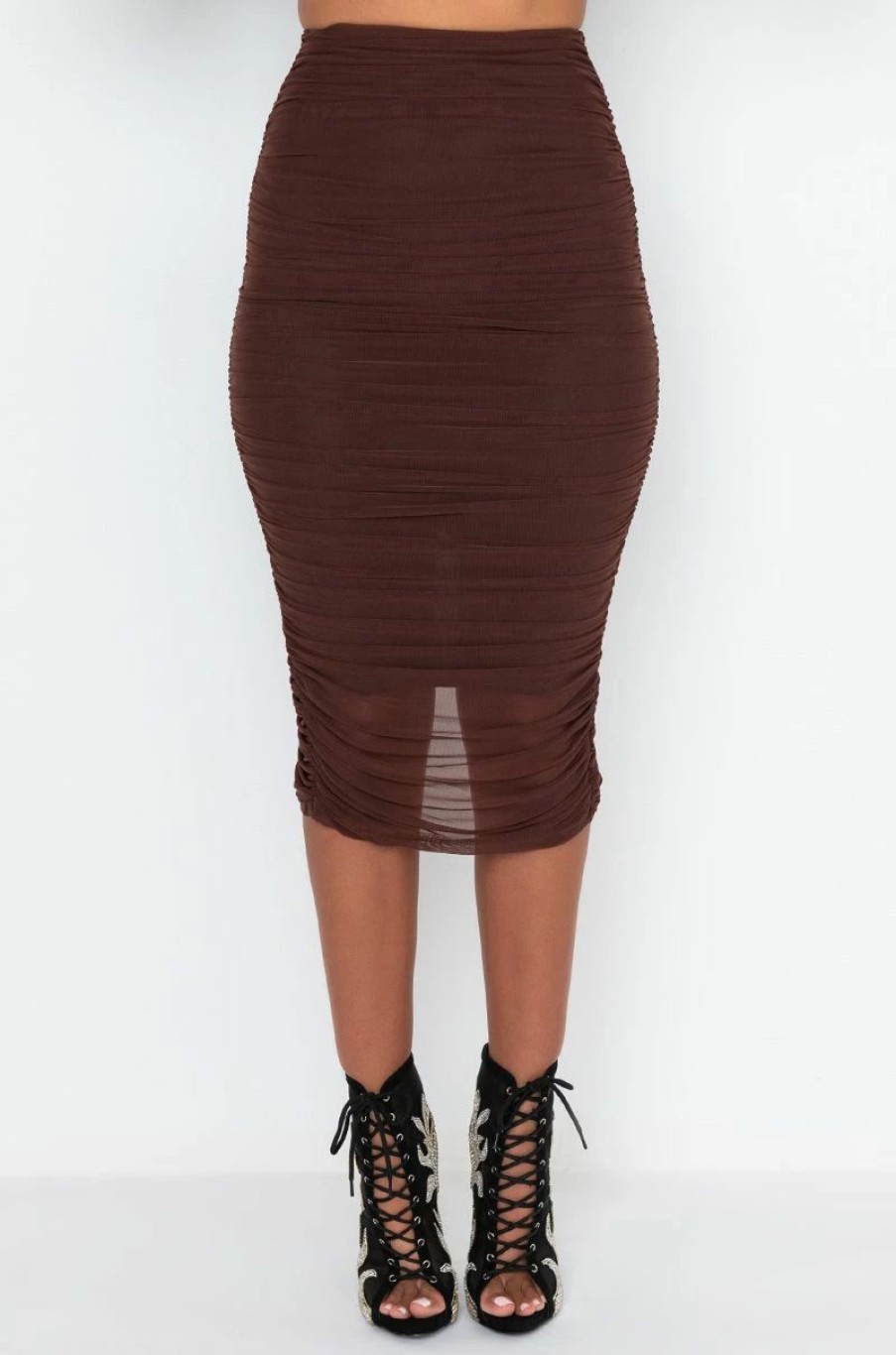 Two Piece Sets * | Drama Free Cinched Mesh Midi Skirt