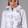 Long Sleeve Tops * | Calista Statement Ruffle Collar Button Down Blouse White