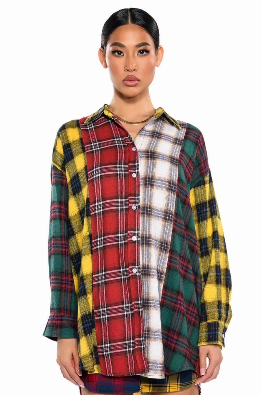 Long Sleeve Tops * | Casually Cool Plaid Buttondown Red Multi