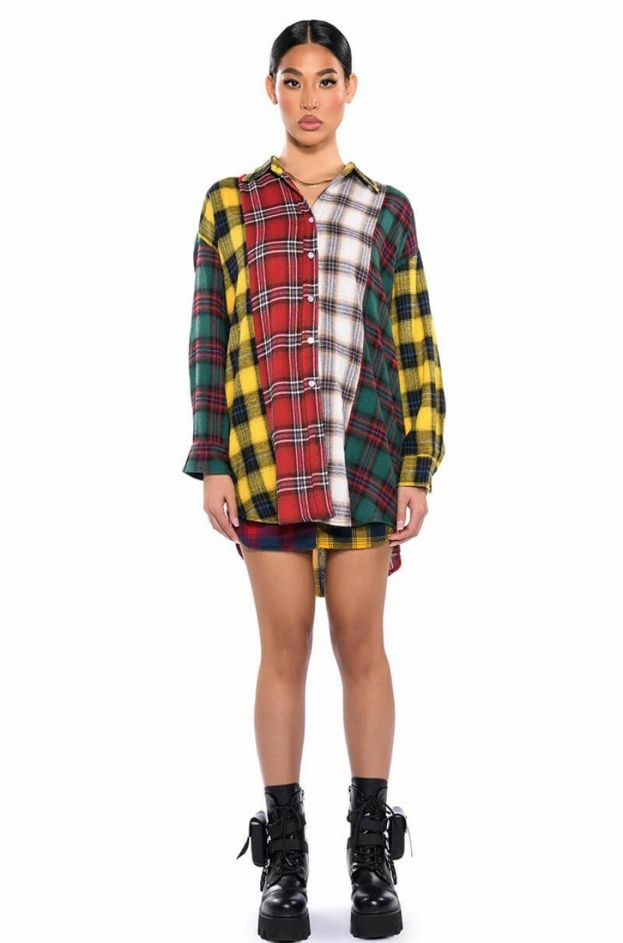 Long Sleeve Tops * | Casually Cool Plaid Buttondown Red Multi