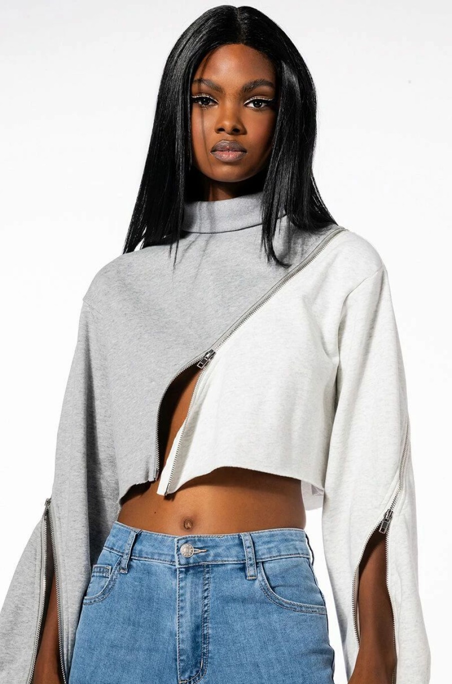 Hoodies And Sweatshirts * | Polly Colorblock Pullover Grey Multi