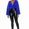 Long Sleeve Tops * | Slow Motion Long Sleeve Wrap Front Bodysuit Royal Blue