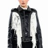 Moto Jackets * | Lolla Fringe Western Moto Jacket Black White