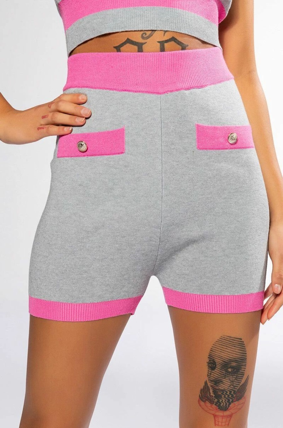 Two Piece Sets * | Collegiate So Studious Knit Booty Short Grey Multi