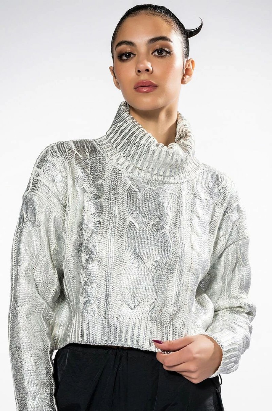 Long Sleeve Tops * | Esme Metallic Sweater Silver