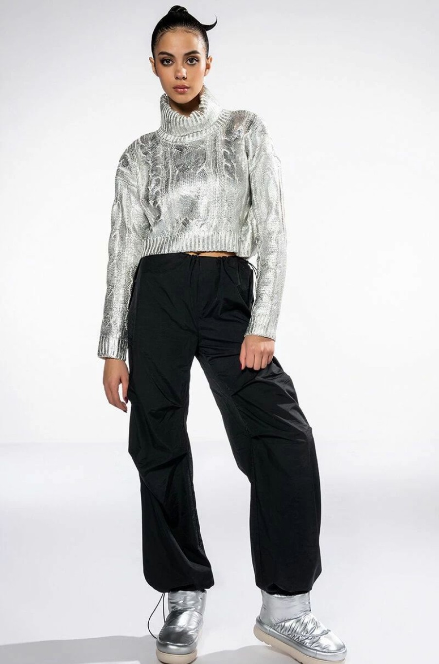 Long Sleeve Tops * | Esme Metallic Sweater Silver