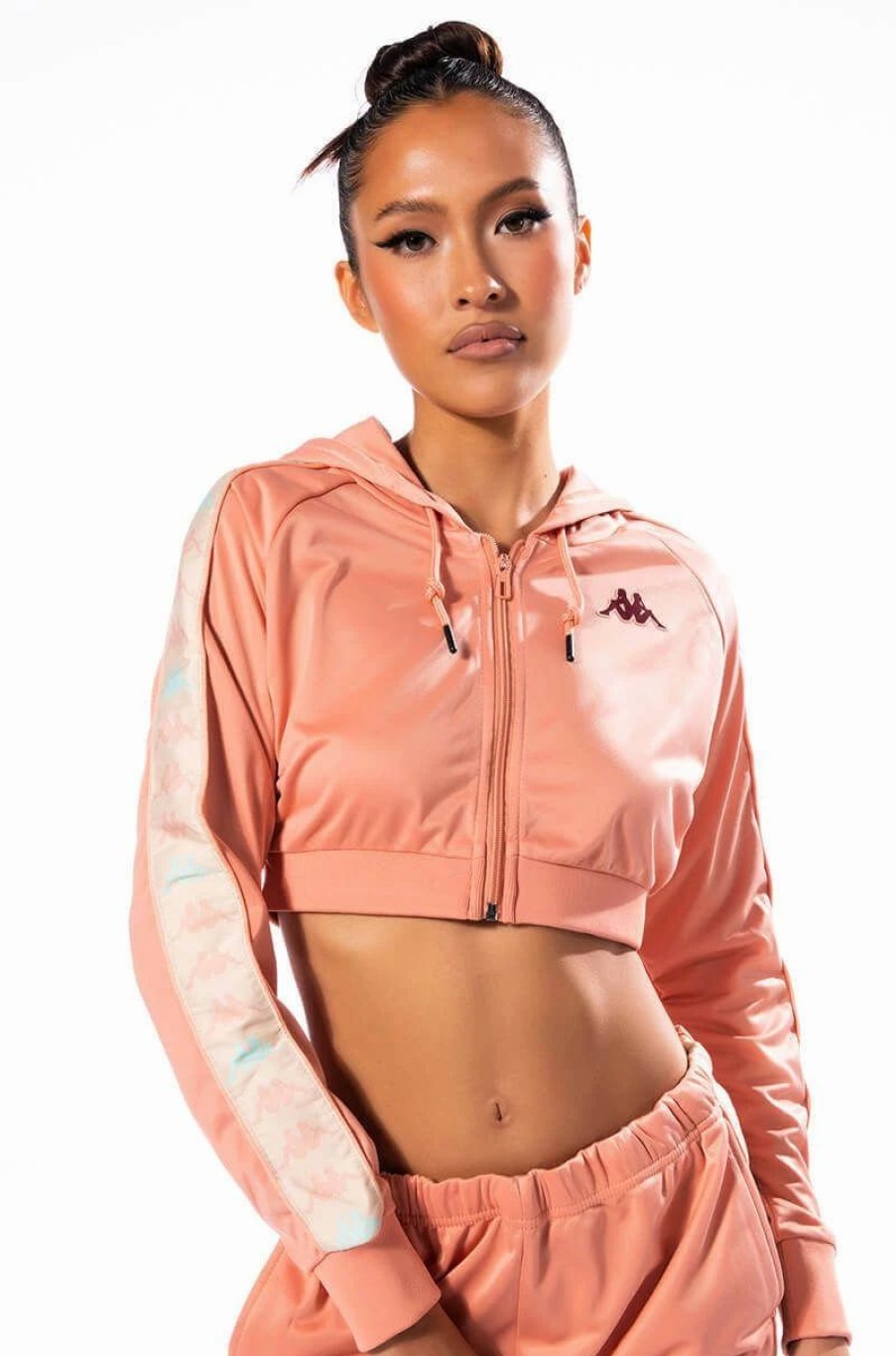 Hoodies And Sweatshirts * | Kappa Cropped Zip Front Hoodie Pink Multi