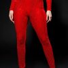 Two Piece Sets * | Queen Of Love Rhinestone Legging Red