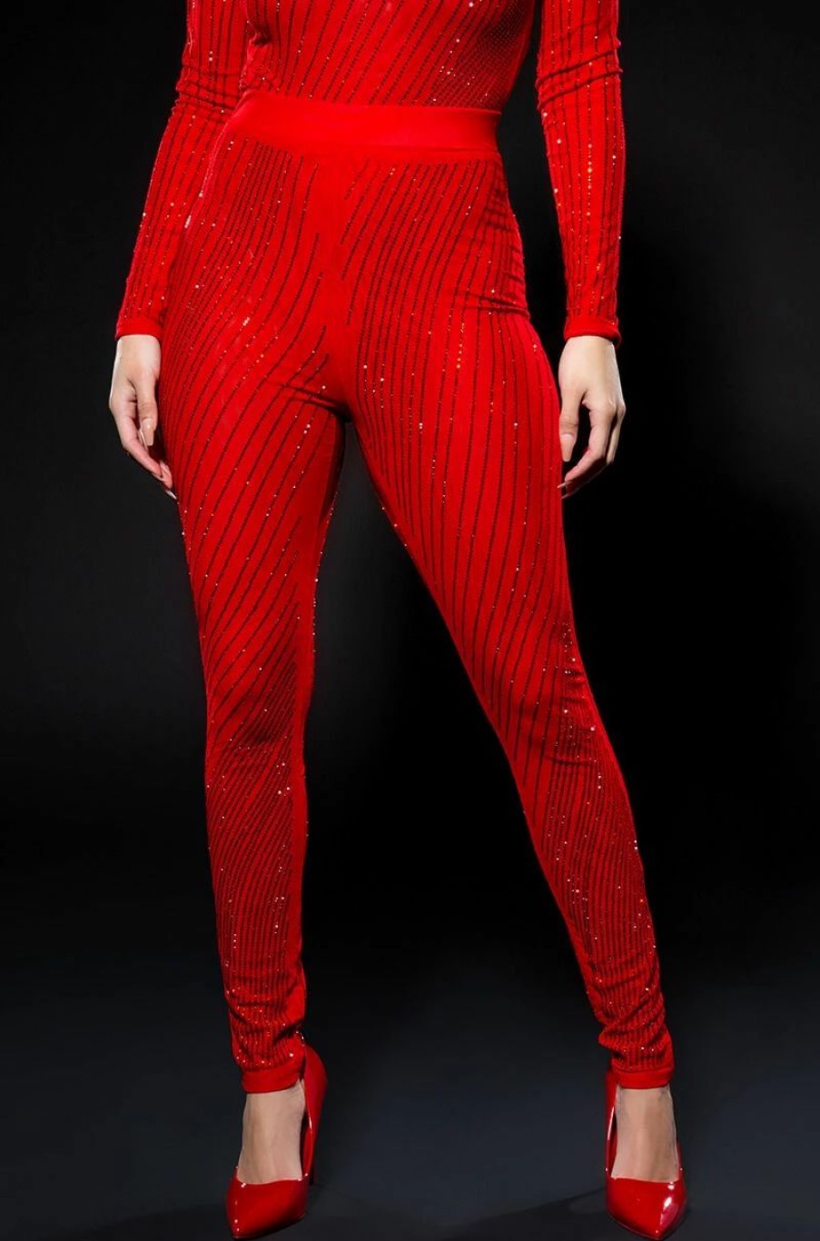 Two Piece Sets * | Queen Of Love Rhinestone Legging Red