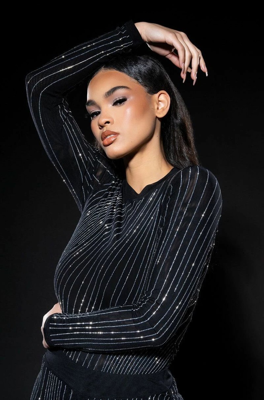 Long Sleeve Tops * | Diamond Mesh Bodysuit