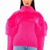 Long Sleeve Tops * | Lyla Faux Fur Detail Cozy Sweater Pink