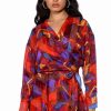 Long Sleeve Tops * | Aesthetic Scarf Print Tie Front Blouse Red Multi