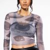 Long Sleeve Tops * | All Eyes On You Long Sleeve Mesh Top Grey Multi