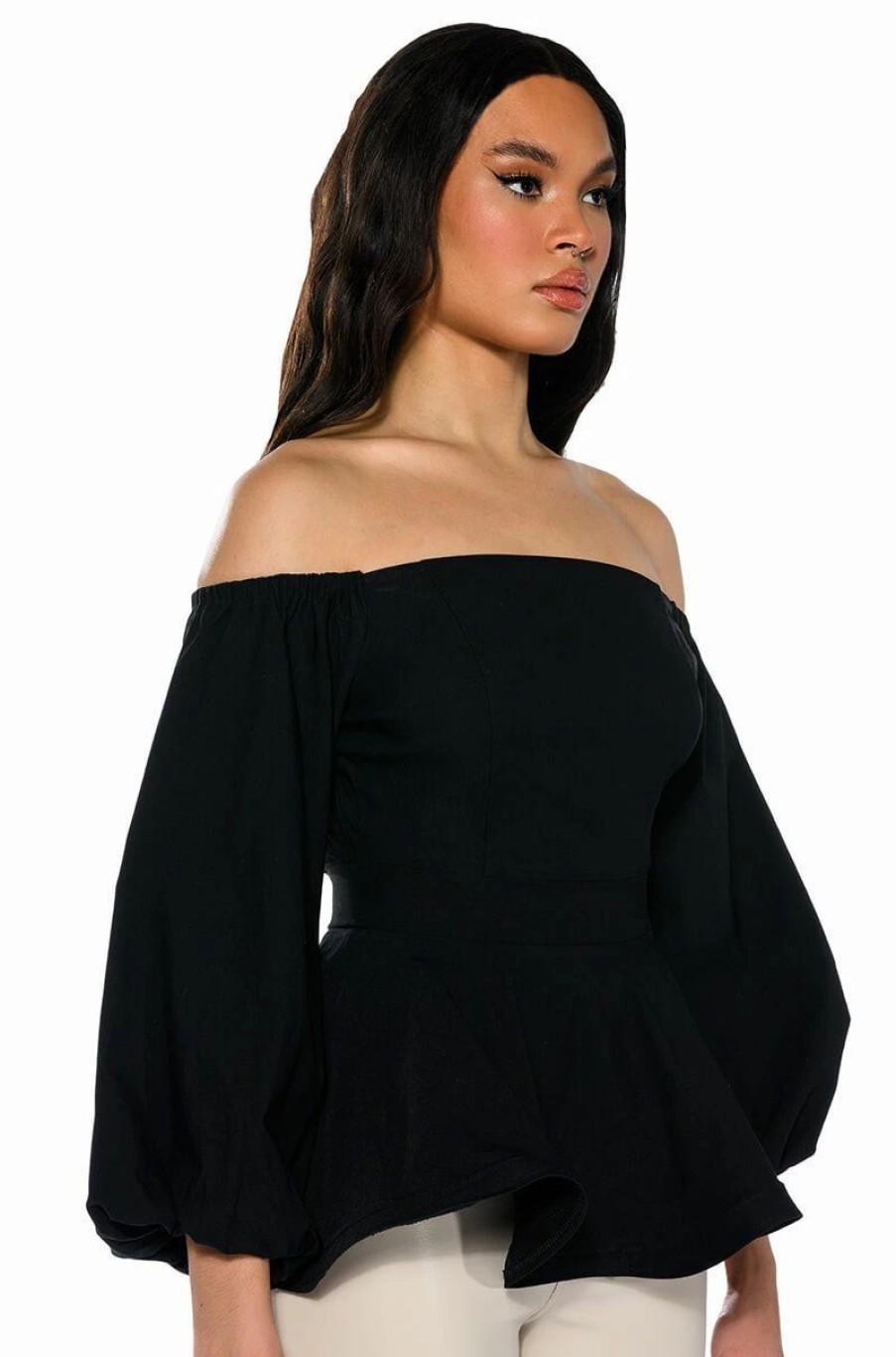 Long Sleeve Tops * | Evelyn Off The Shoulder Poplin Blouse Black