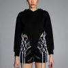 Hoodies And Sweatshirts * | Day N Night Rhinestone Fringe Hoodie Black