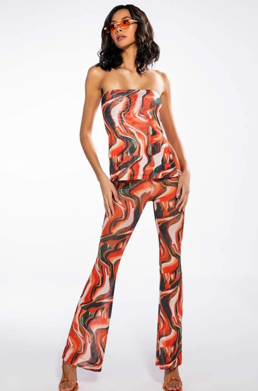 Two Piece Sets * | Wild Wild West Mesh Kick Flare Pant Red Multi