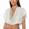 Tops * | Indigo Draped Rhinestone Mesh Blouse In White