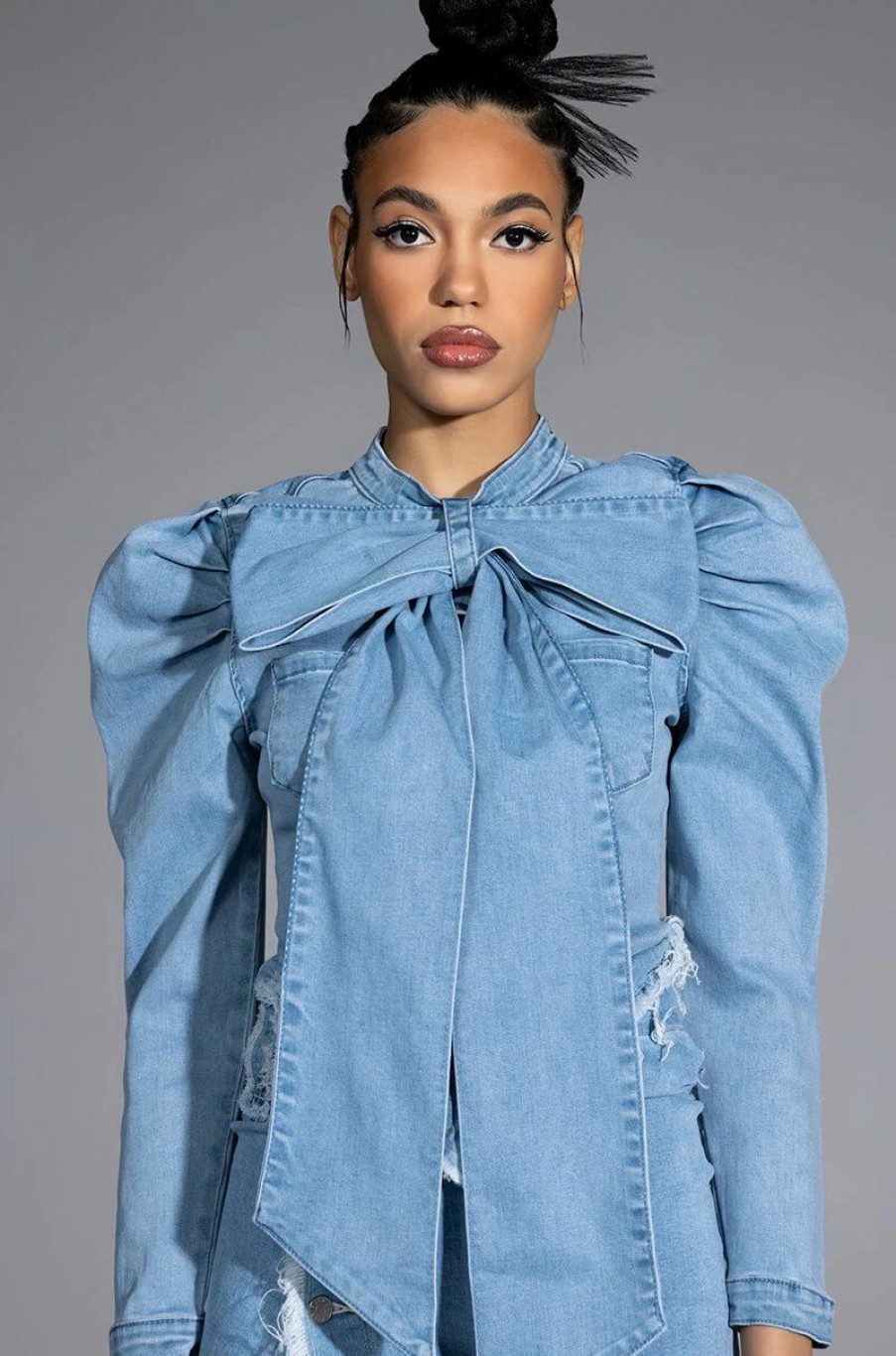 Long Sleeve Tops * | Miss Independent Denim Long Sleeve Blouse Blue