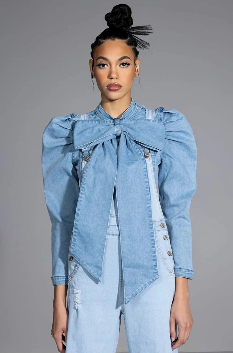 Long Sleeve Tops * | Miss Independent Denim Long Sleeve Blouse Blue